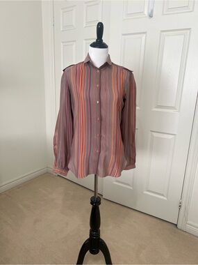 Aris Silk Blouse with Red and Yellow Accent Stripes size 7/8